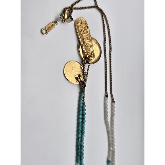 Chan Luu 38" Turquoise White Quartz Necklace Gold Coin - Picture 3 of 8